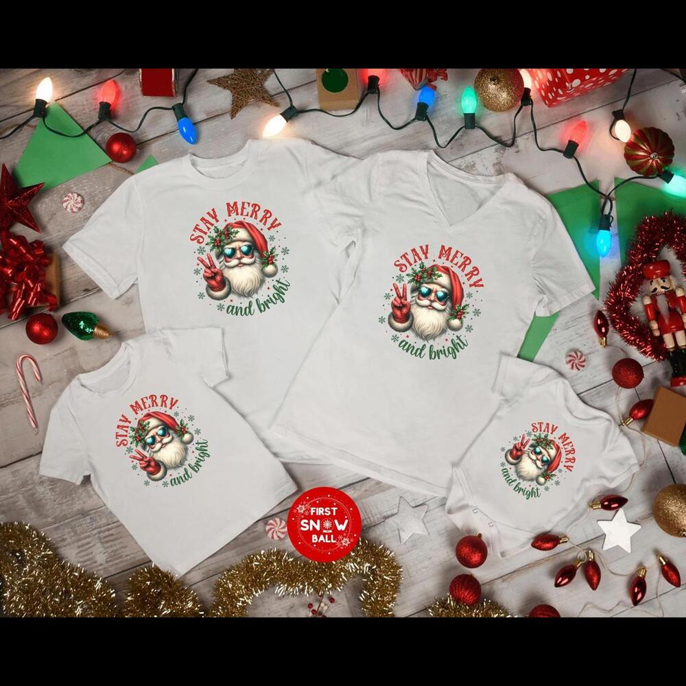 Stay Merry and Bright Christmas T-shirt, Festive Holiday Graphic Tee